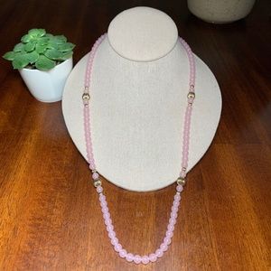 Pink and Gold Lucite Beaded Necklace, 29.5”